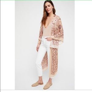 Free People Beige Floral Duster Kimono
